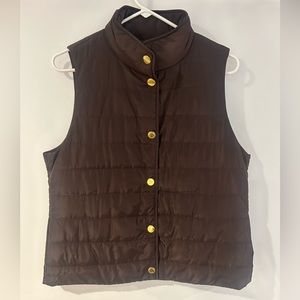 Michael Kors Puffer Vest Women Medium Brown Quilted Buttons Pockets Logo Coat